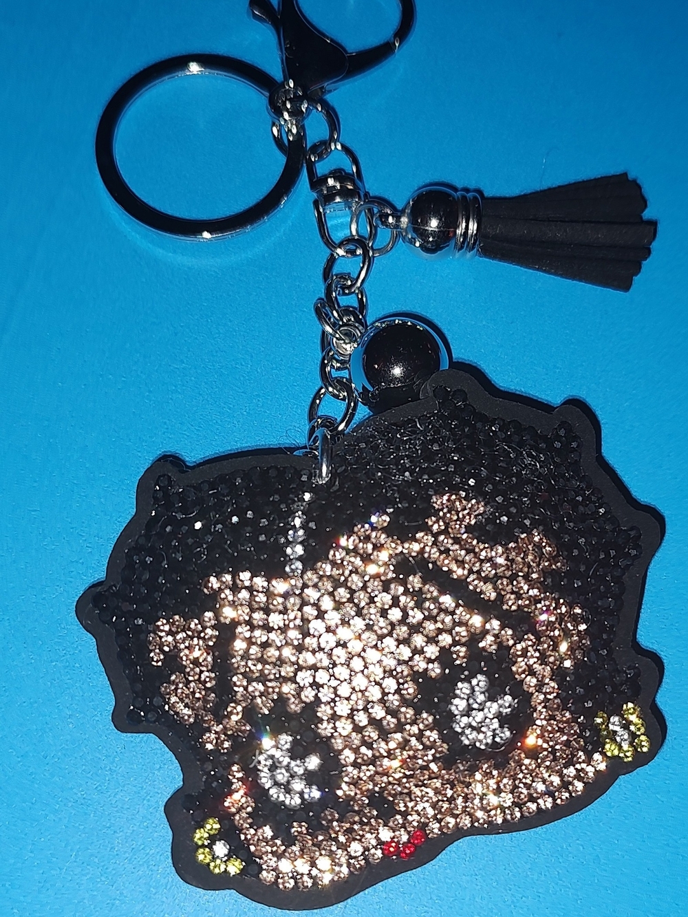 Black Crystal Character Keychain with Tassel